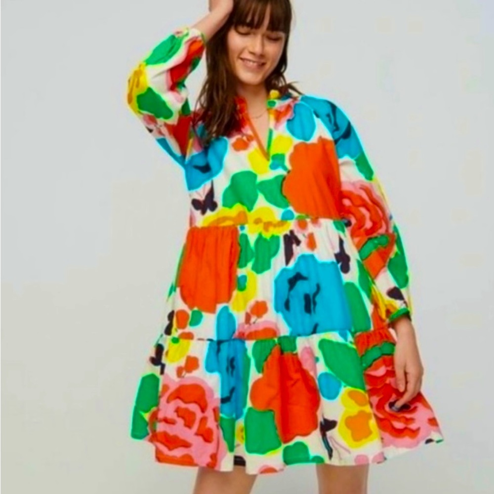 J. Crew Multicolor Ratti Jardin Floral A Line Popover Dress Oversized XS